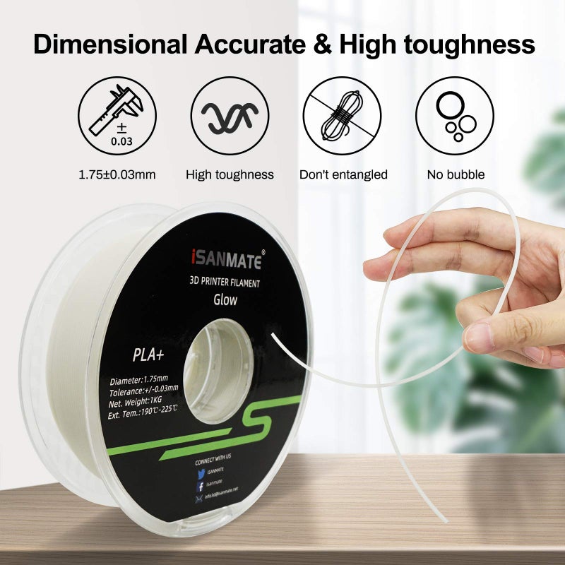iSANMATE 3D Printer Filament, PLA Filament Glow in The Dark, 1.75mm Dimensional Accuracy +/- 0.03 mm, 1 kg Spool - Image 2